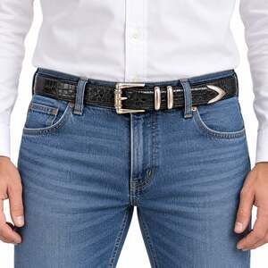 Martin Dingman Black Alligator Grain Italian Calfskin Belt 34 Silver Western